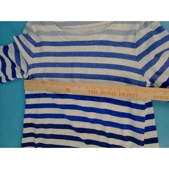 Talbots Lightweight Top Sz M Striped Roll Tab Sleeve Relaxed Fit Nautical Beach - Picture 9 of 10